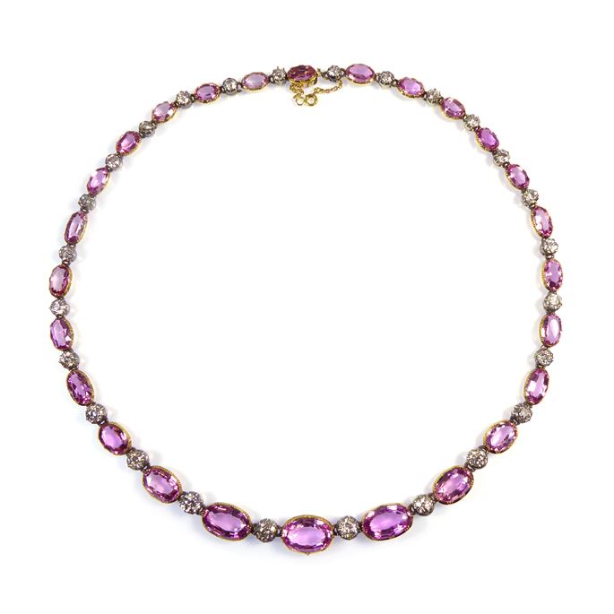 Antique pink topaz and diamond graduated necklace | MasterArt